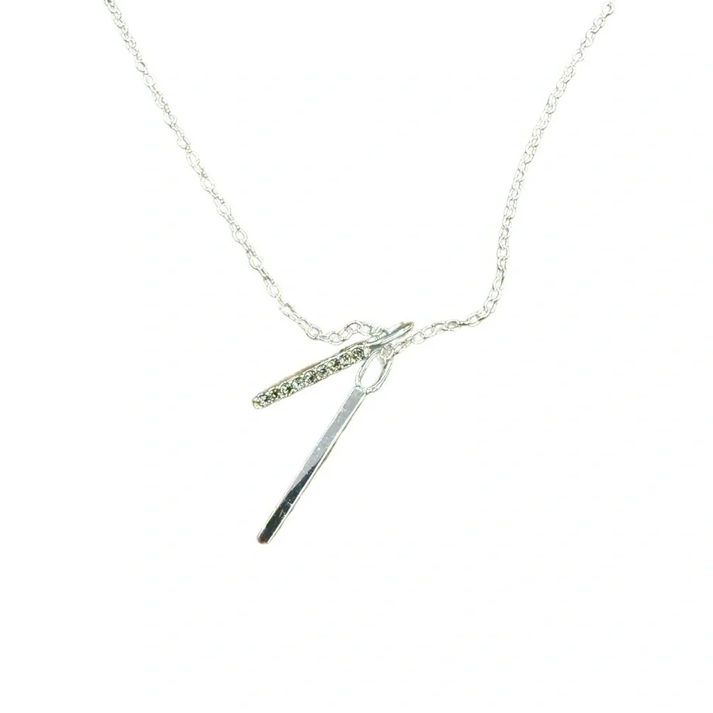 Elegant Double Bar Crystal Silver Necklace 925 Adjustable NWOT!